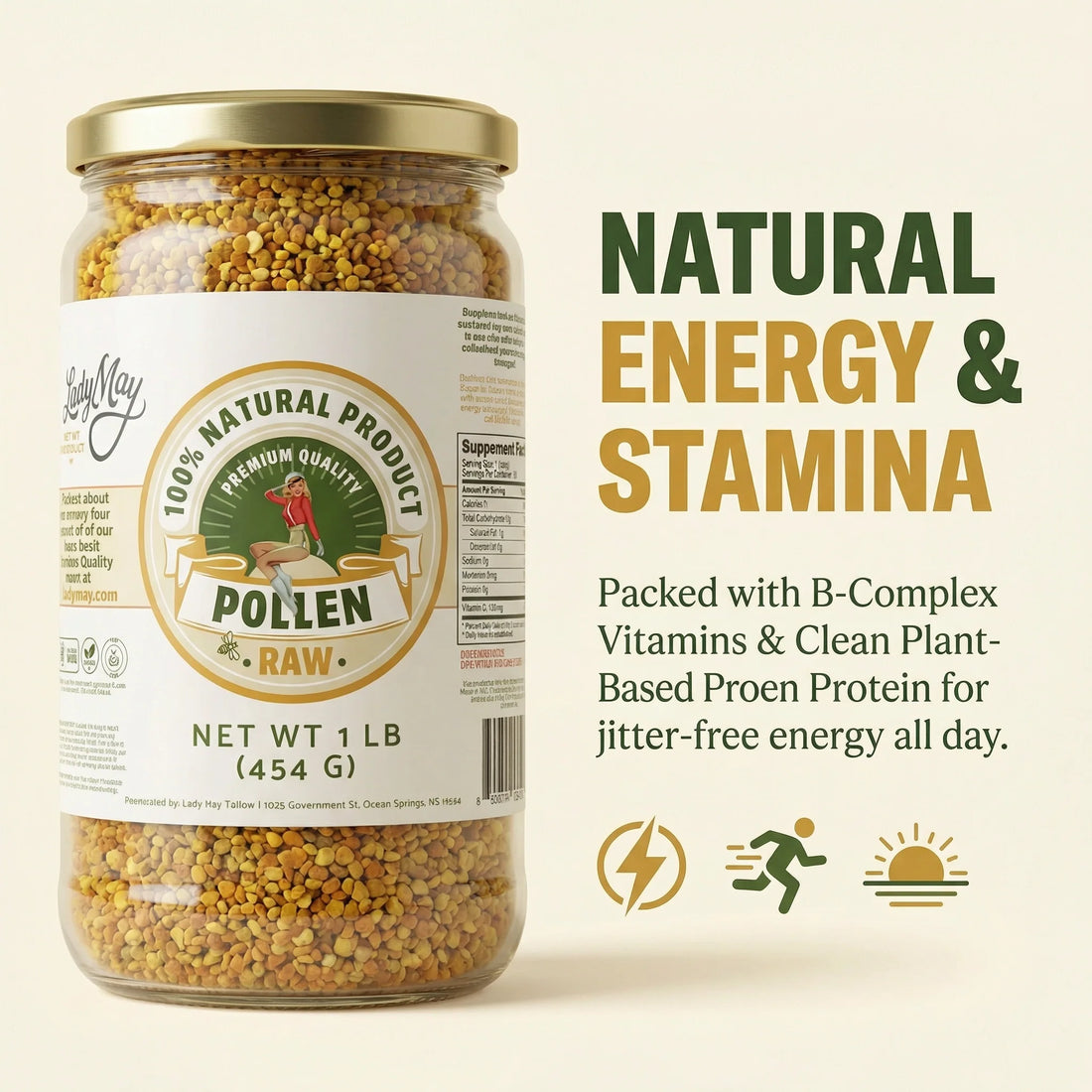 Honeymakers Raw Bee Pollen Granules by The Lady May – 100% Pure, Unheated Natural Superfood for Energy, Immune Support & Digestion – Non-GMO, Gluten-Free, Rich in Protein & Antioxidants (24 oz)