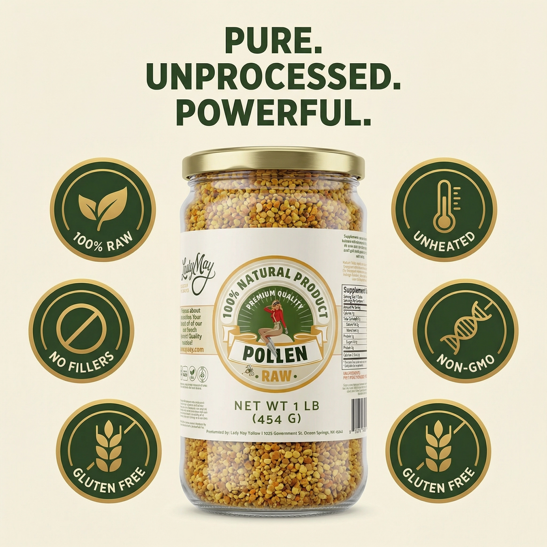 Honeymakers Raw Bee Pollen Granules by The Lady May – 100% Pure, Unheated Natural Superfood for Energy, Immune Support & Digestion – Non-GMO, Gluten-Free, Rich in Protein & Antioxidants (24 oz)