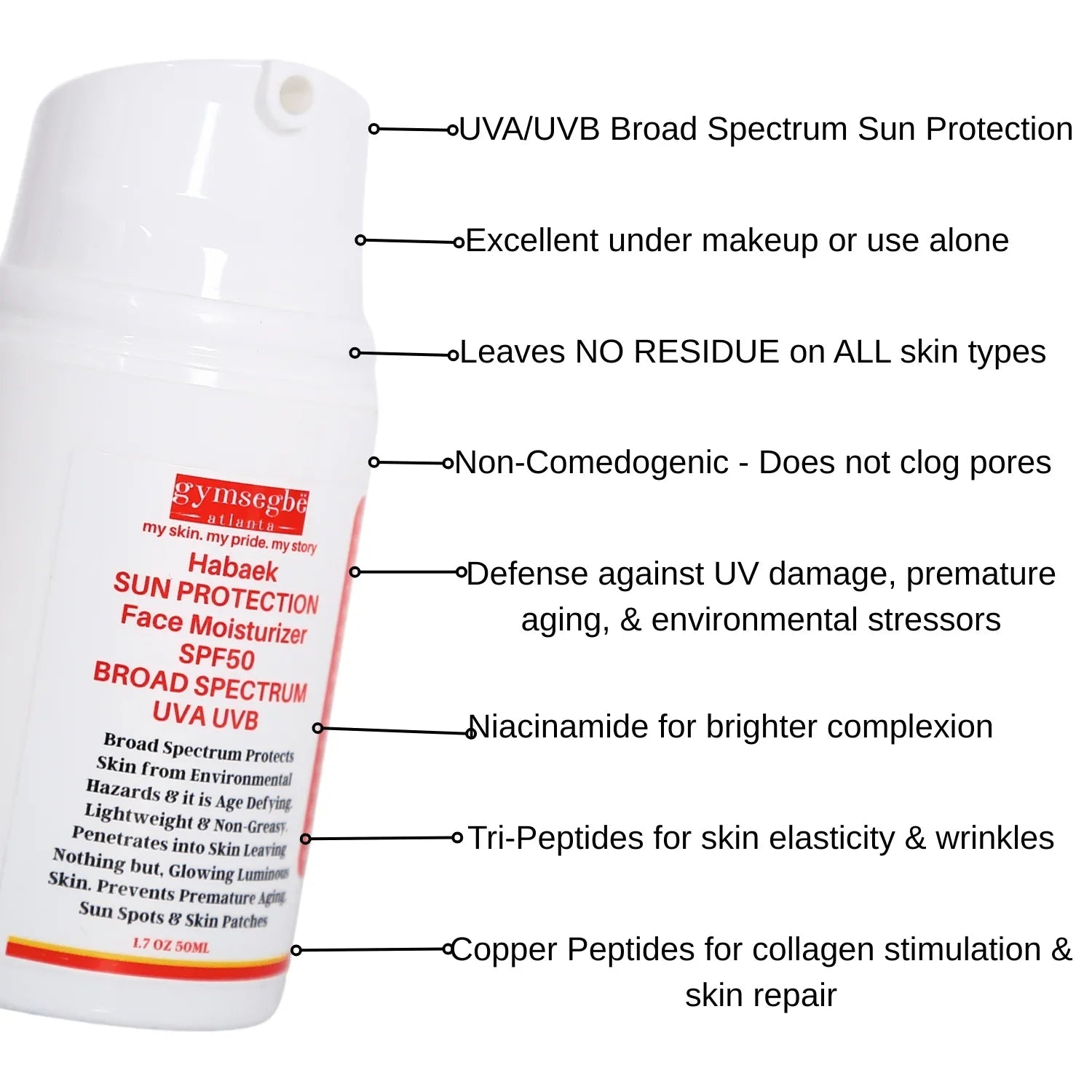 Habaek Sun Protection Face Moisturizer SPF50 with Peptides