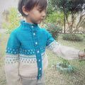 Finished Benja's Jacket children's sweater knitted in merino wool
