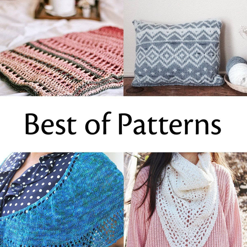 Collection of vibrant multicolored knit and crochet home decor projects in a bohemian style setting