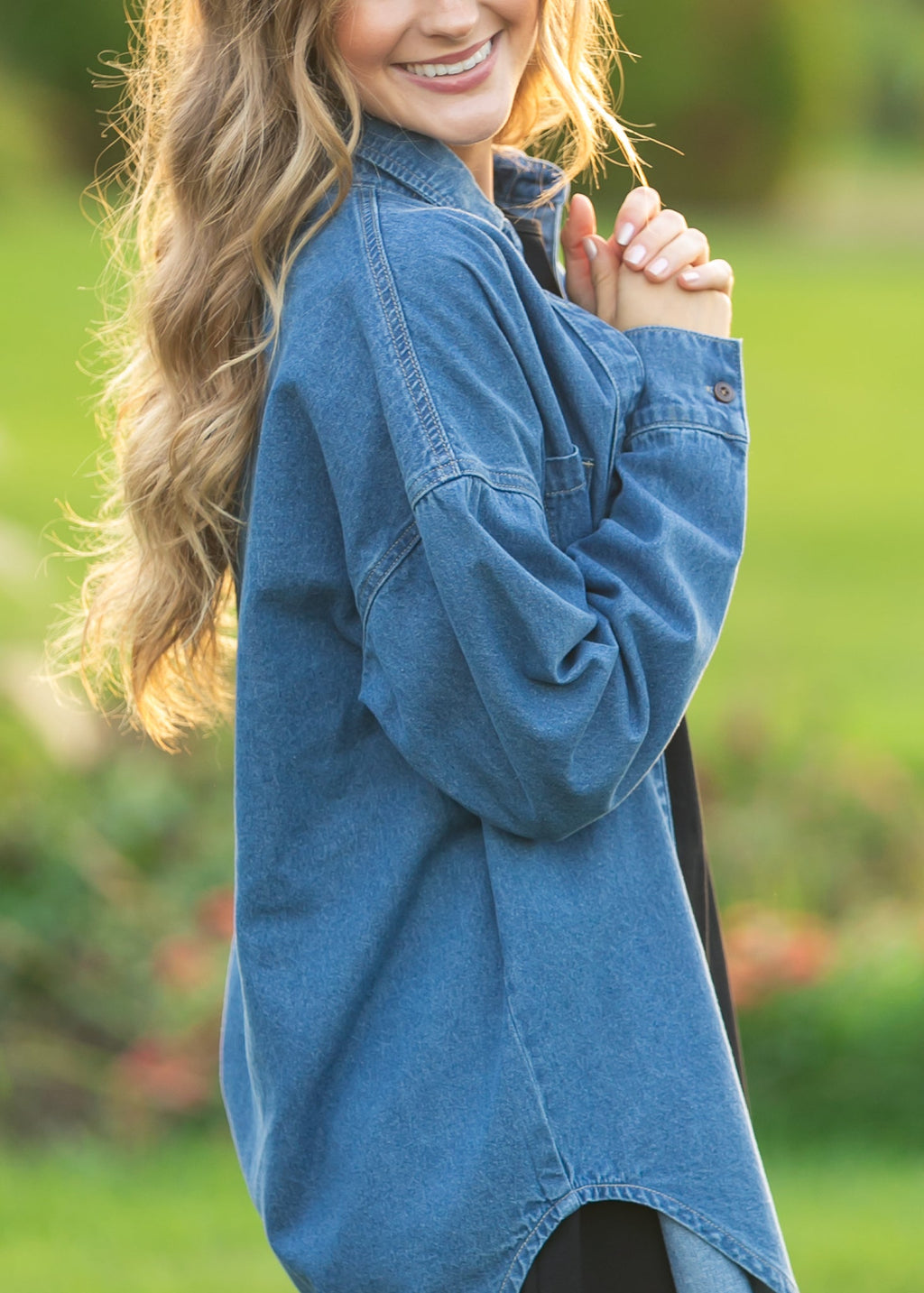 Betty Denim Button Up Top | Oversized Dark Wash Shirt
