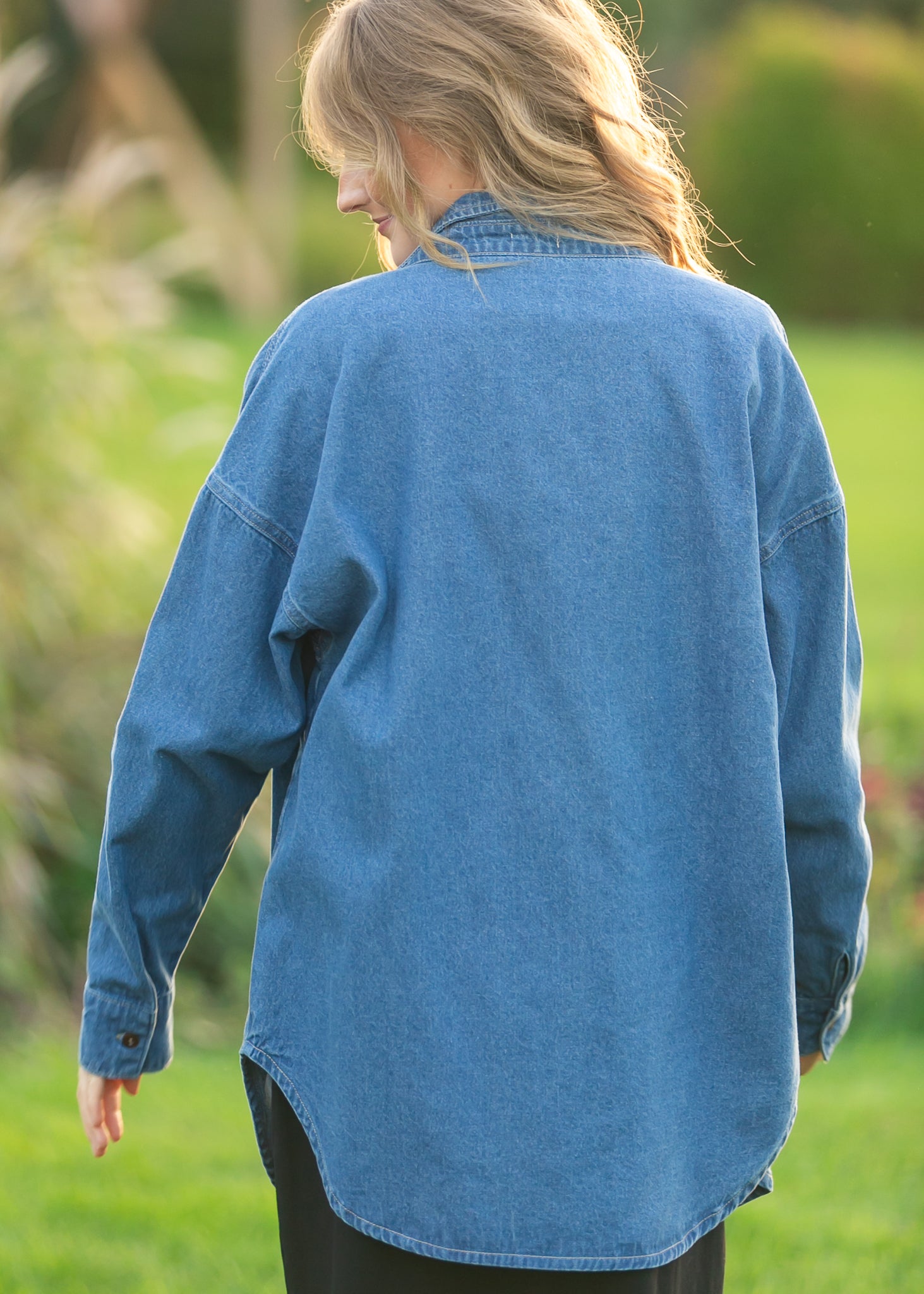 Betty Denim Button Up Top | Oversized Dark Wash Shirt