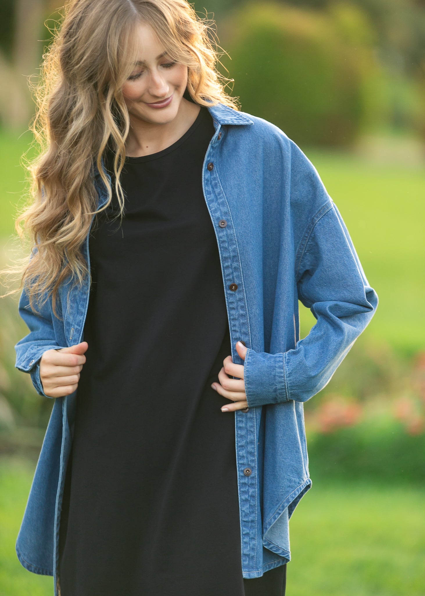 Betty Denim Button Up Top | Oversized Dark Wash Shirt