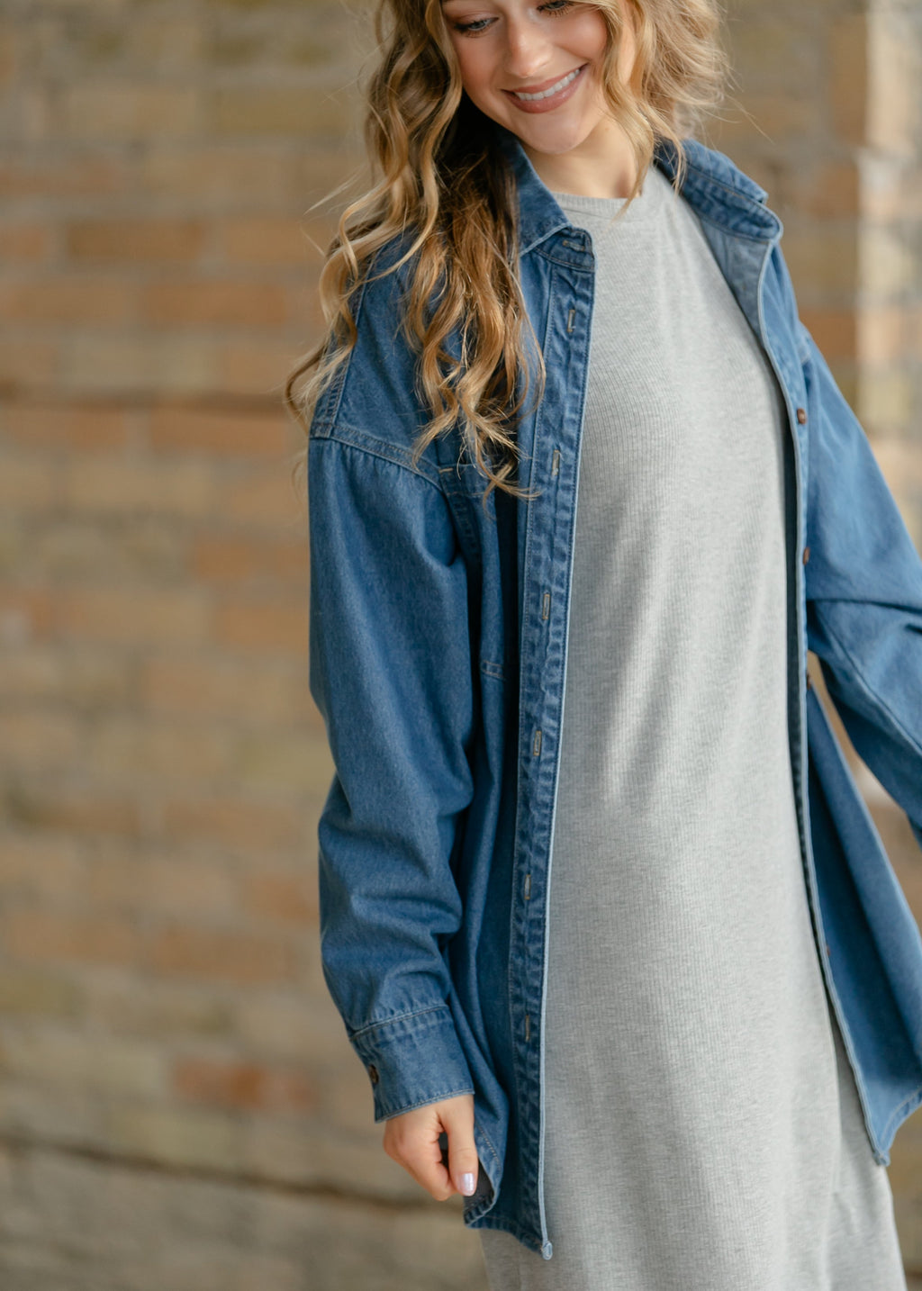 Betty Denim Button Up Top | Oversized Dark Wash Shirt