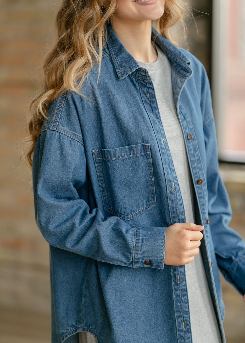 Betty Denim Button Up Top | Oversized Dark Wash Shirt