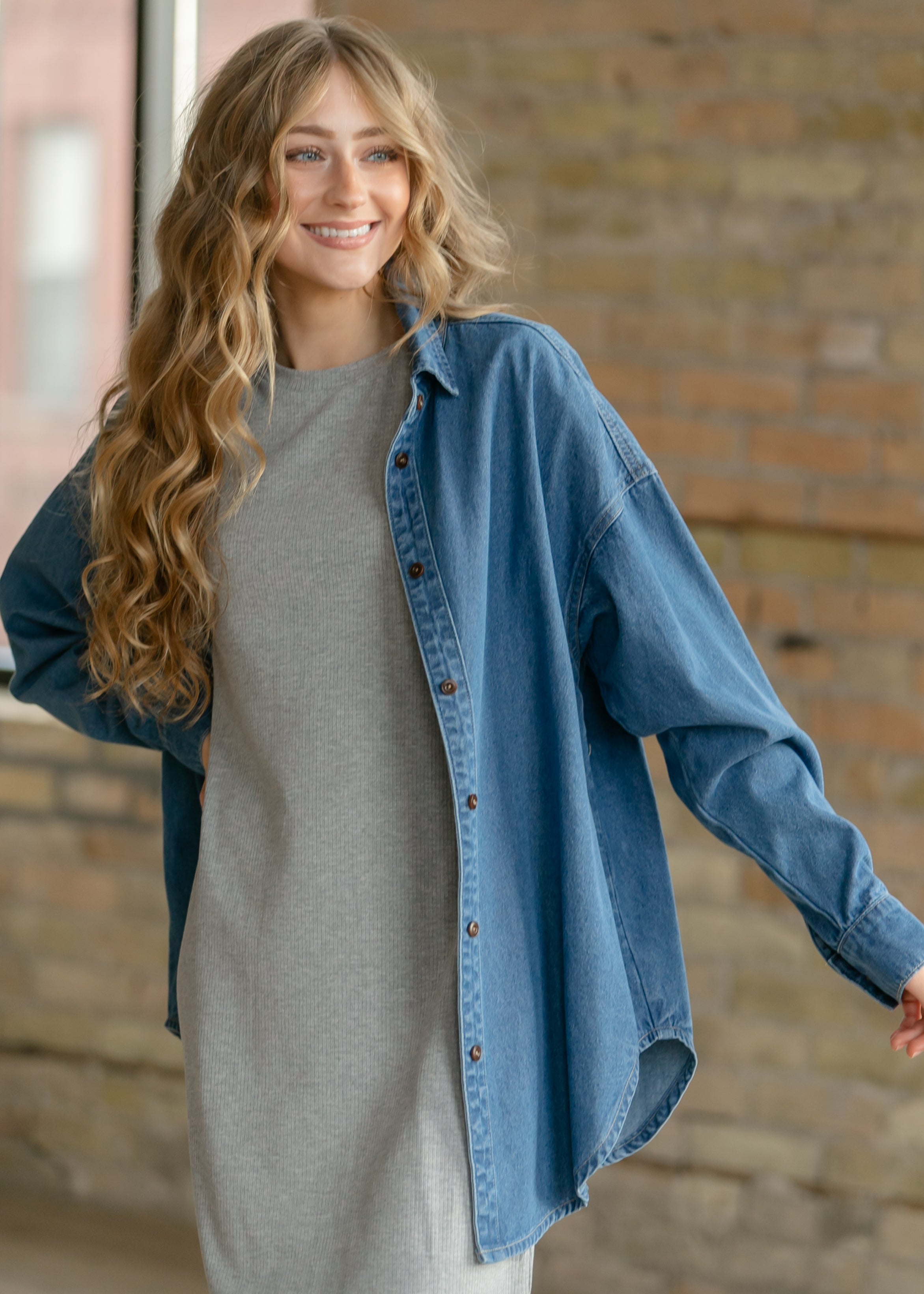 Betty Denim Button Up Top | Oversized Dark Wash Shirt