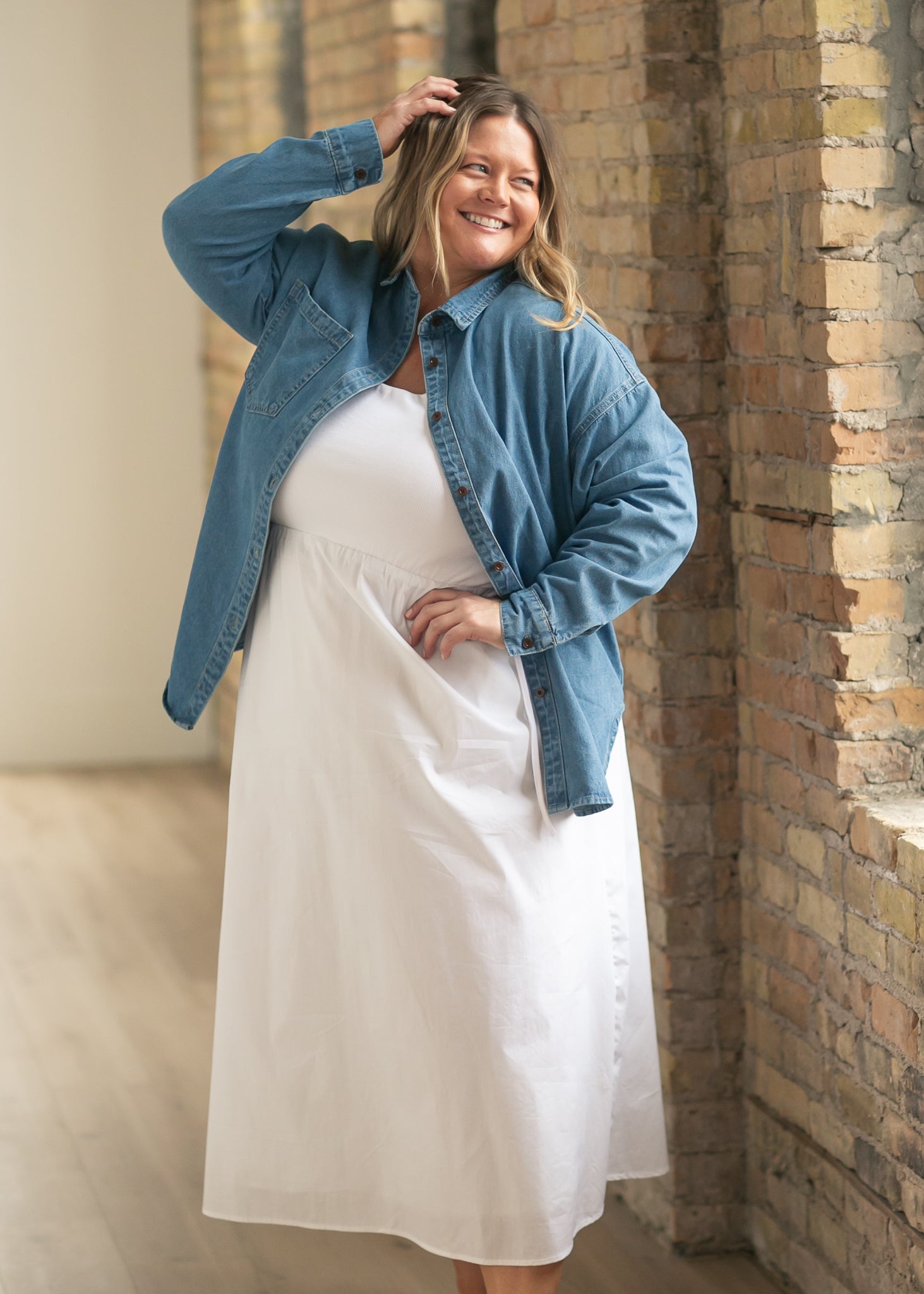 Betty Denim Button Up Top | Oversized Dark Wash Shirt