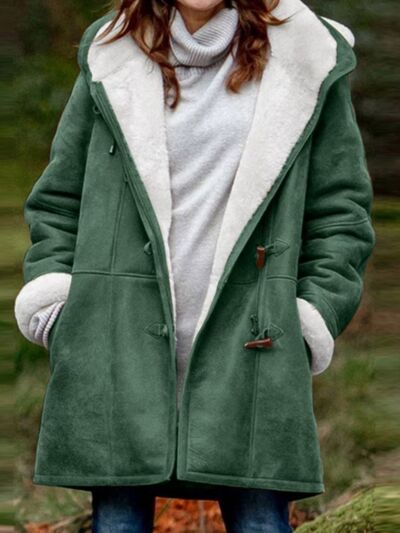 Women's Long Sleeve Hooded Toggle Jacket with Pockets