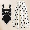 Women's Retro Polka Dot Sleeveless A-Line Midi Swimwear Skirt Suit