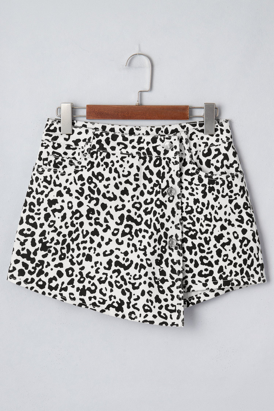 Leopard Denim Buttoned Overlap Shorts