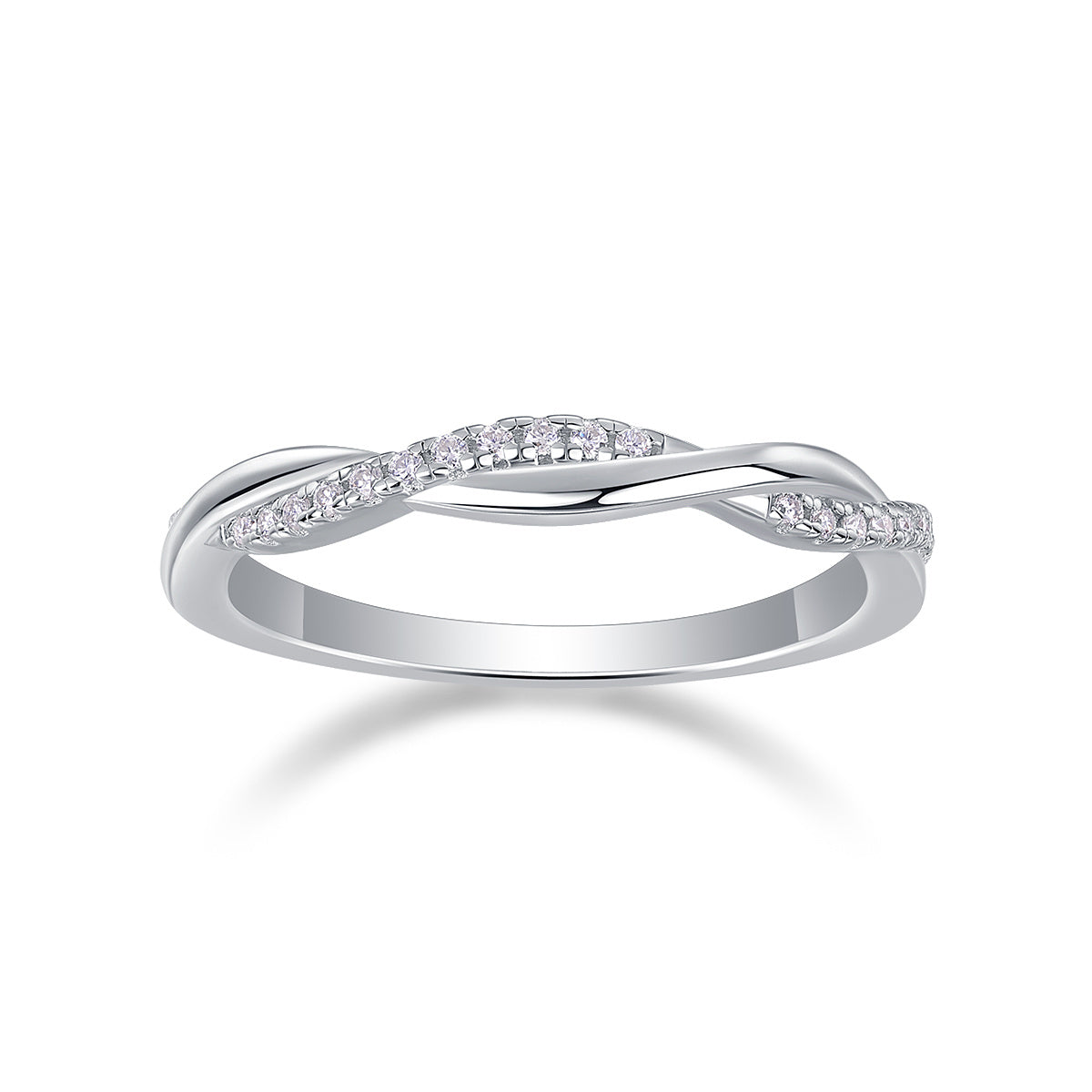 S925 Silver 1.9g Platinum Plated Moissanite Ring, Twisted Pave Band, D VVS1 GRA US 5-9