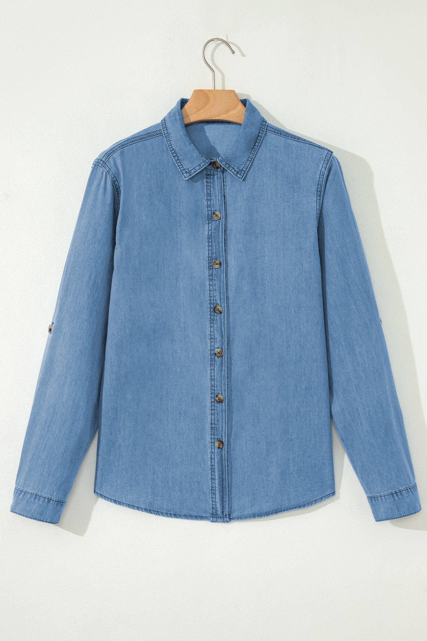 Women's Slim Fit Button Down Denim Shirt in Medium Blue