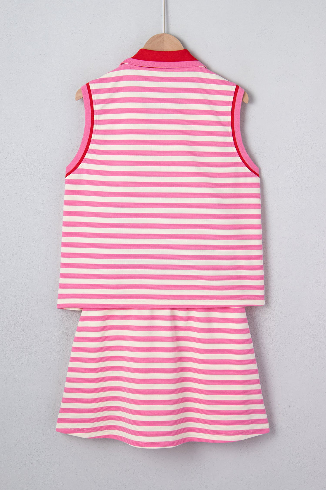 Pink and White Striped Quarter-Zip Sleeveless Top and Skort Set - Image 3