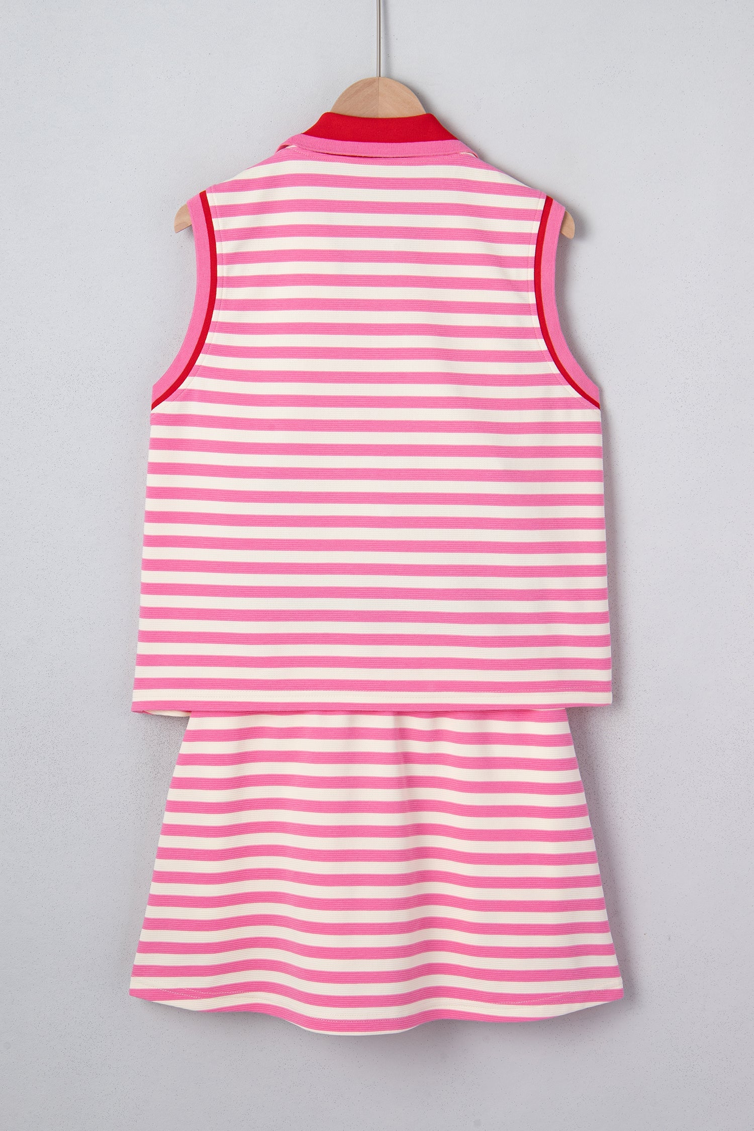 Pink and White Striped Quarter-Zip Sleeveless Top and Skort Set - Image 3