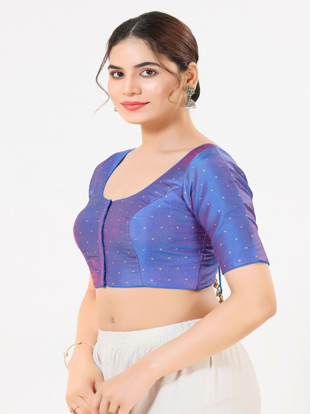 Blue Taffeta Silk Front Open Blouse for Toddlers, Sleeveless