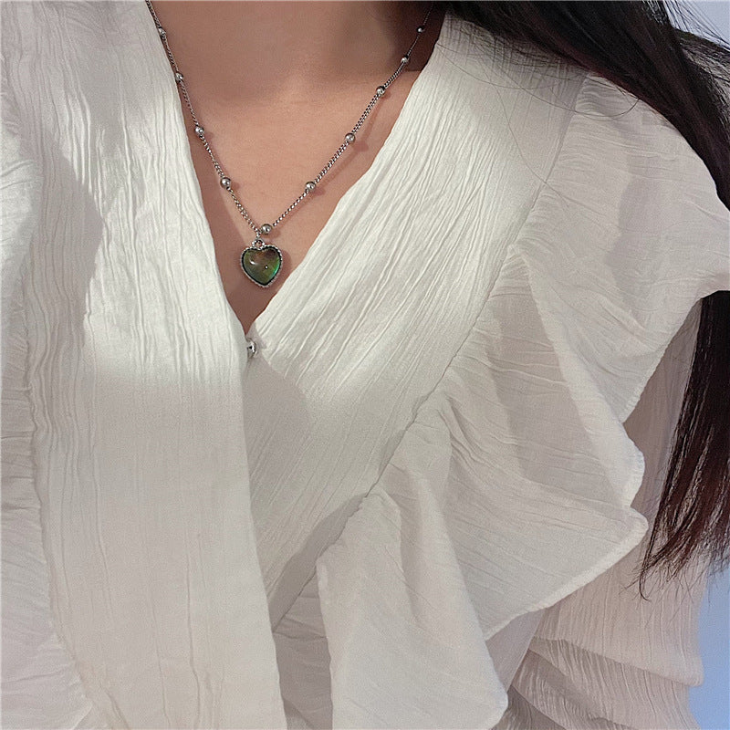 Thermochromic Heart-shaped Titanium Steel Necklace For Women
