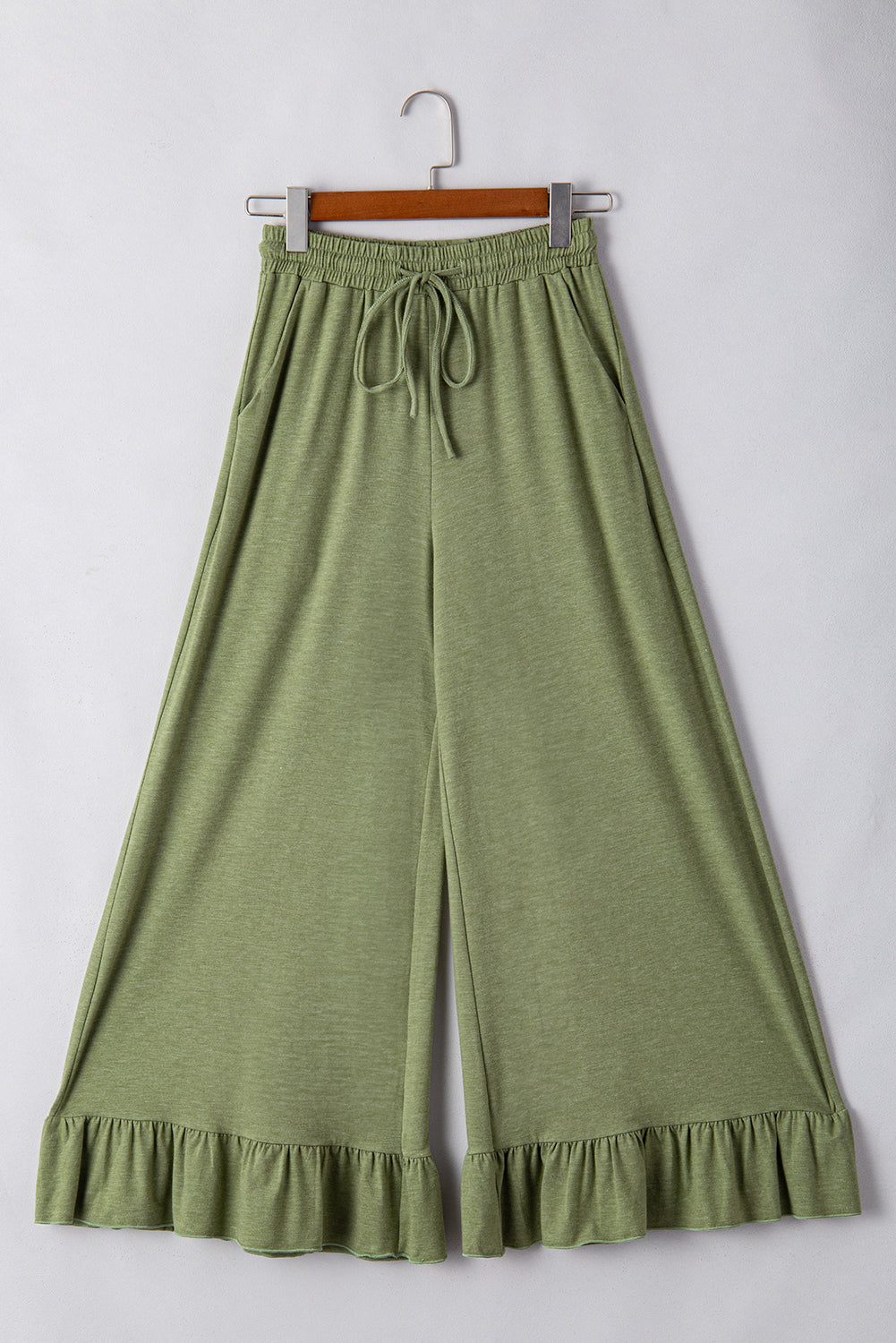Women’s Wide Leg Knit Pants with Ruffle Hem - Relaxed Bohemian Style