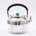 Pure 999 Fine Silver Elegant Silver Teapot with Green Jade Finial and Woven Black Handle - Handicraft