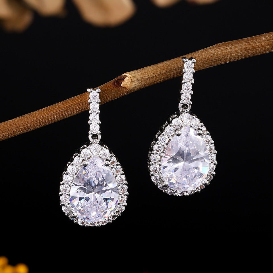 RAKOL Long Water Drop Dangle Earrings, Copper Set Zircon Elegant Women Ear Jewelry For Wedding Banquet Party Occasions