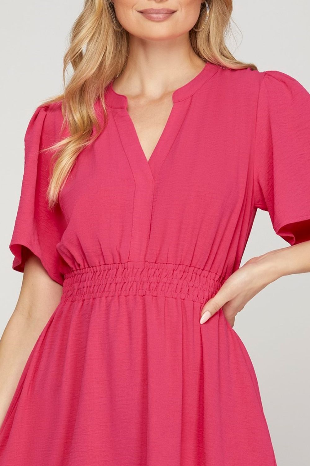 Ruffled Hem Mini Dress with Notched Flutter Sleeves
