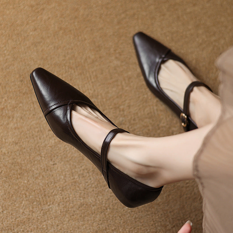 Women's Pointed Toe Mary Jane Flats with Low Square Heel - Image 5