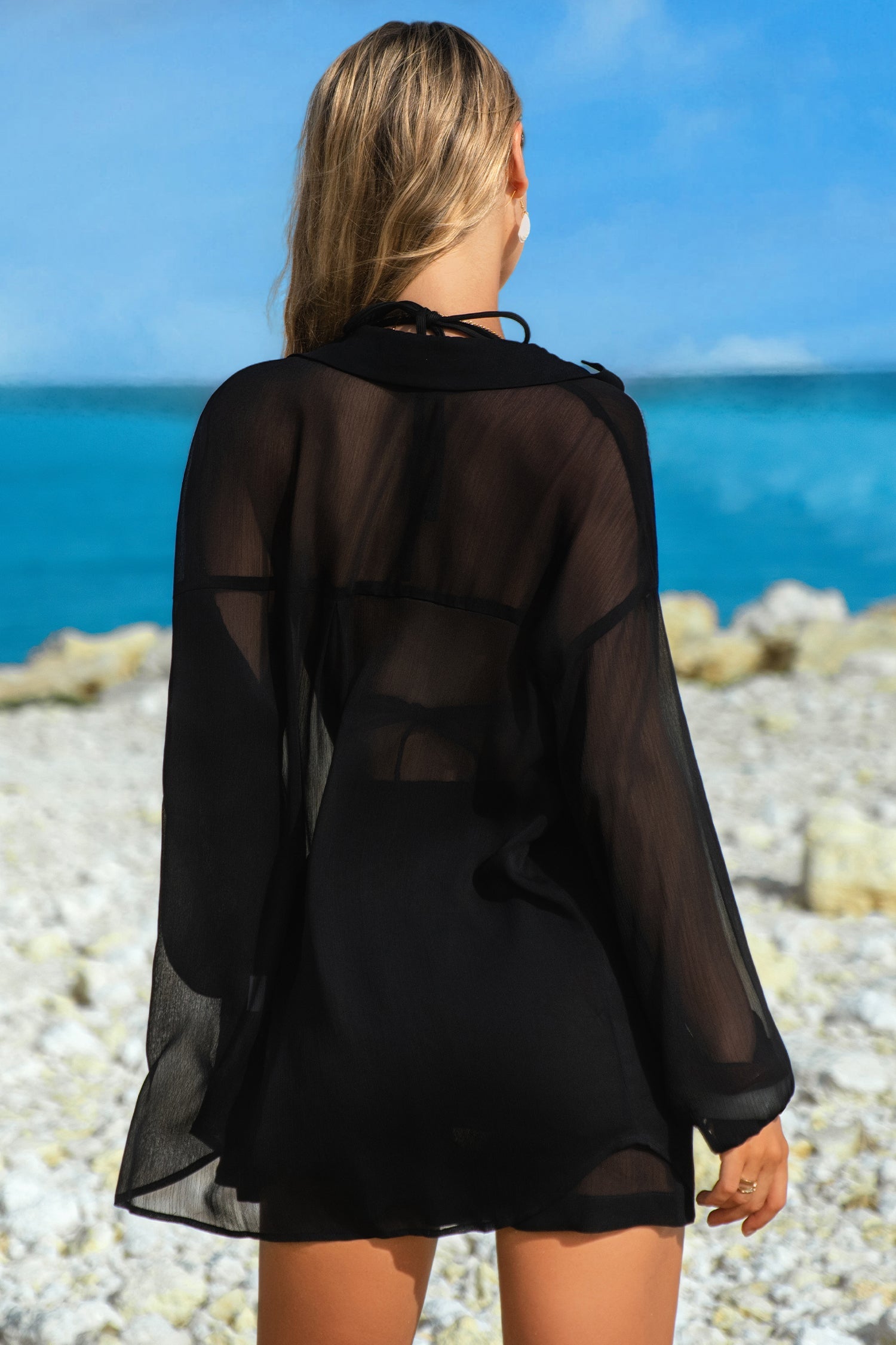 Sheer Tunic Shirt & Drawstring Shorts Cover-Up