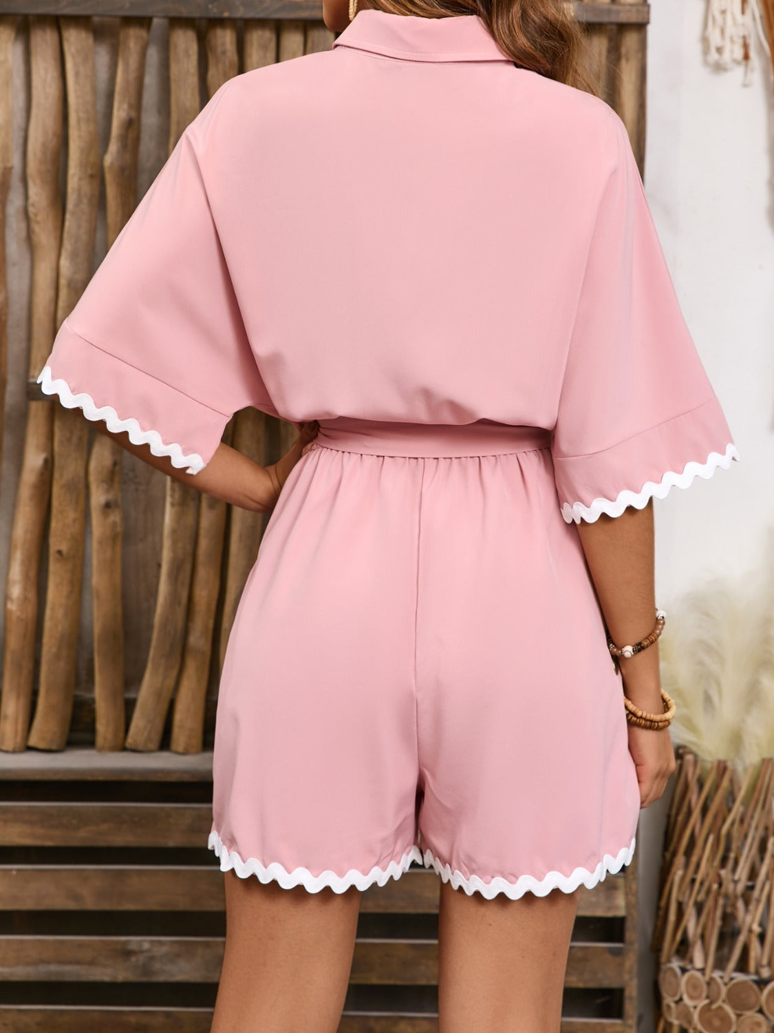 Contrast Trim Half Sleeve Romper | Collared Mini Playsuit