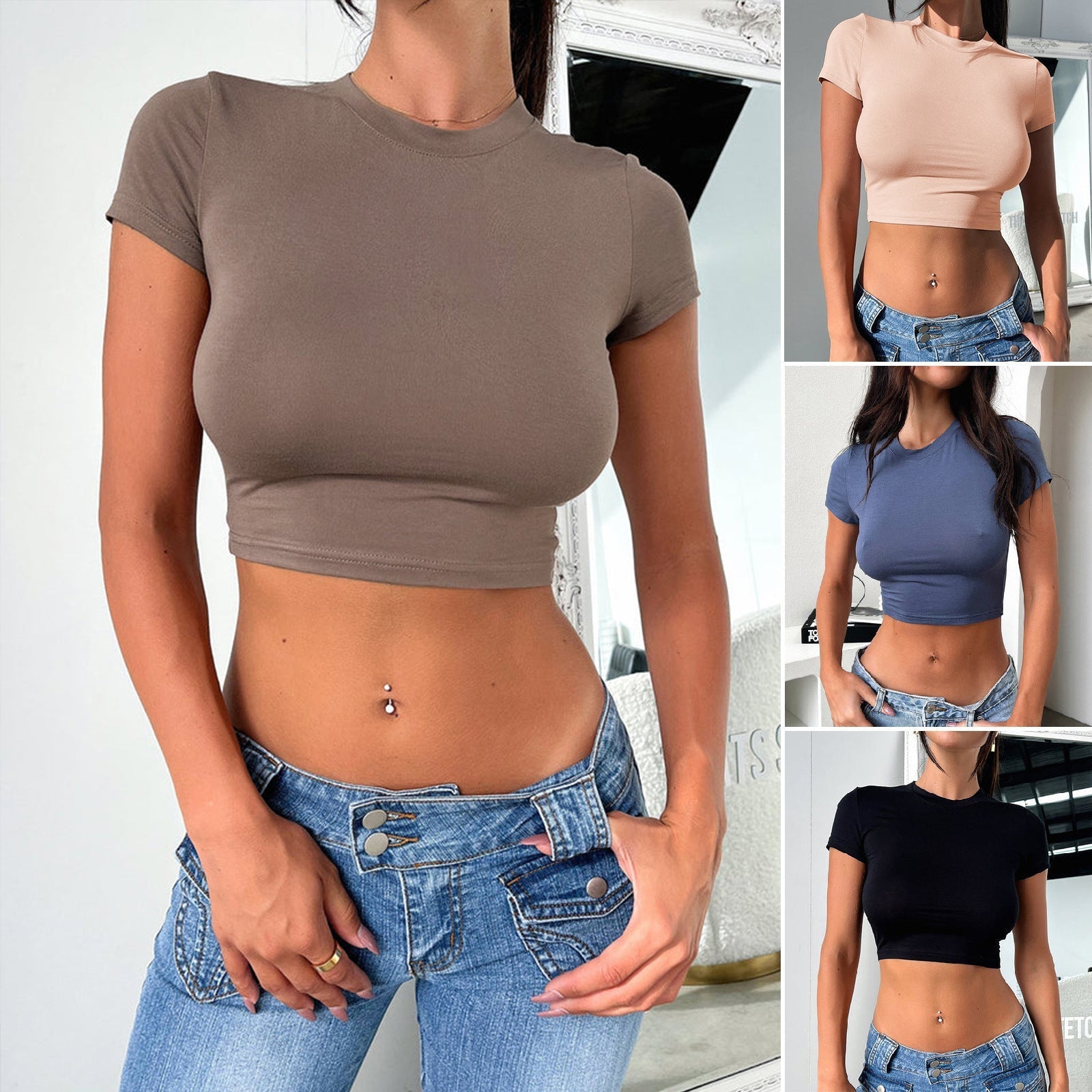 Women's Slim Fit Midriff-Baring Crop Top for Active Lifestyle