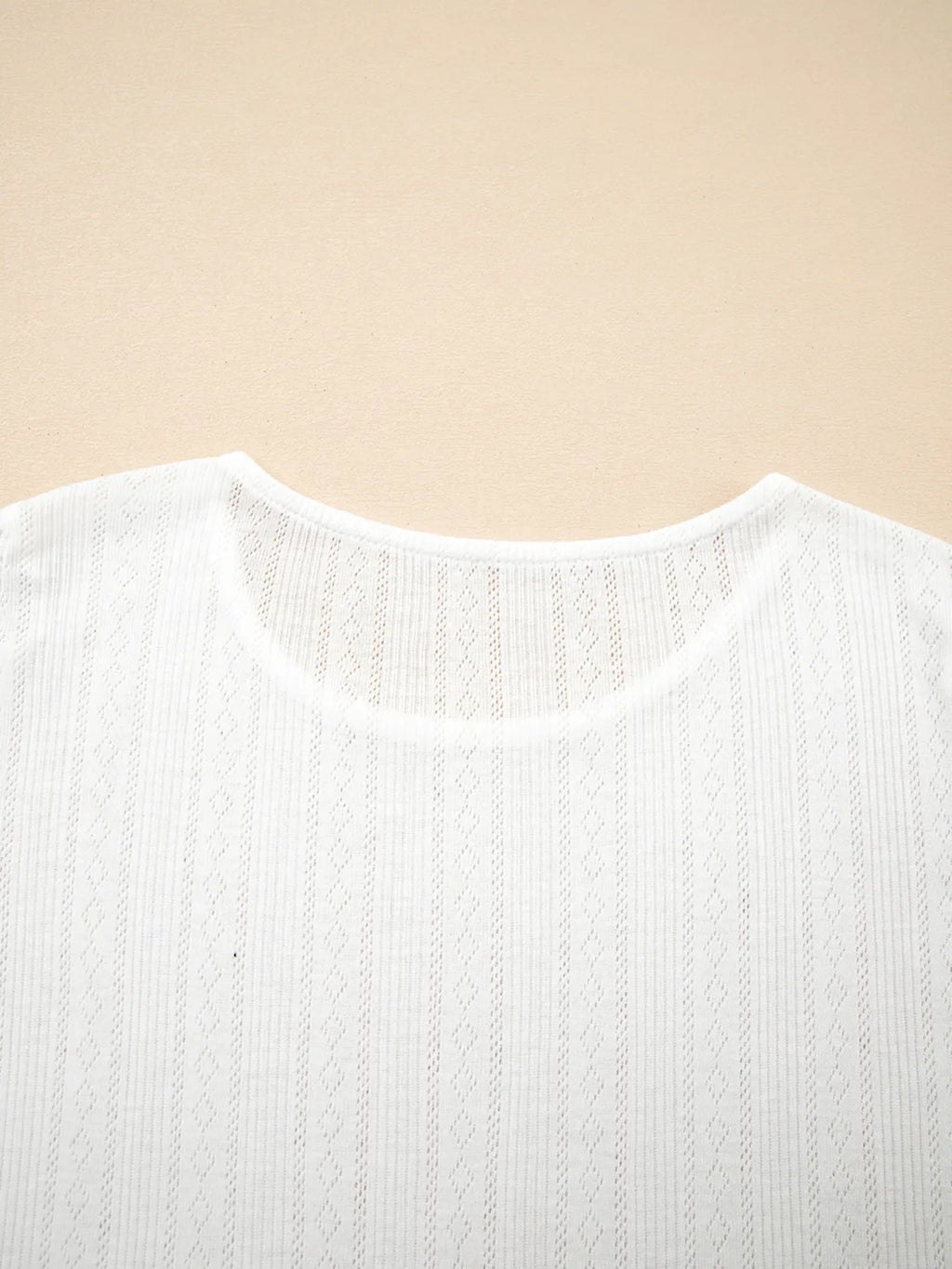 White Scalloped Lace Trim Jacquard Textured Short Sleeve Top - Image 9