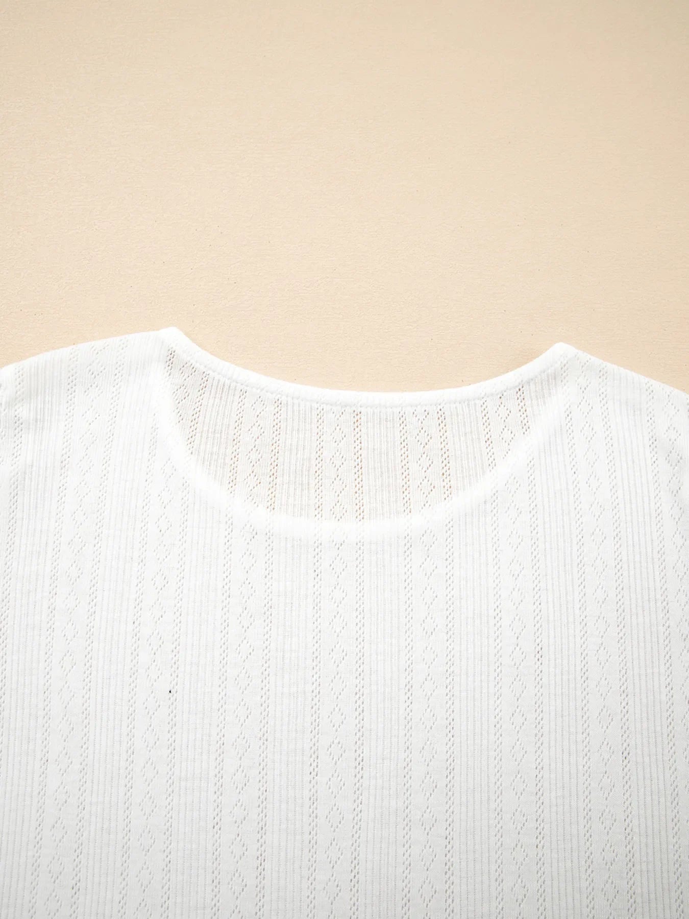 White Scalloped Lace Trim Jacquard Textured Short Sleeve Top - Image 9