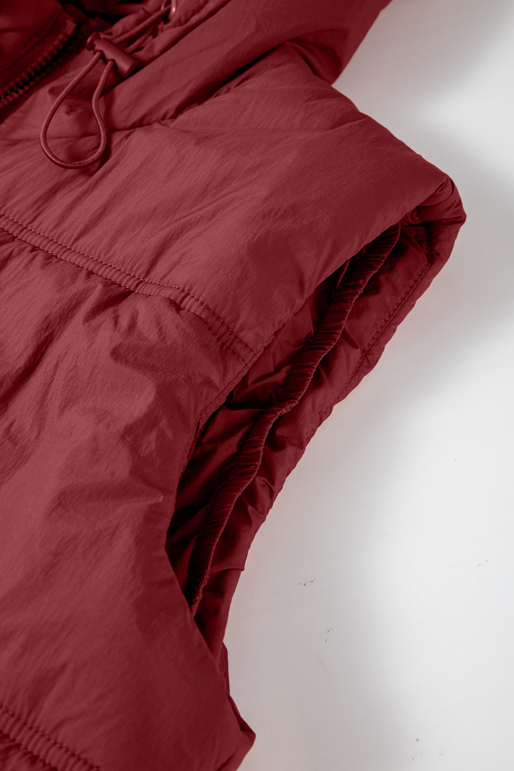 Women's Hooded Puffer Vest in Deep Burgundy - Image 3