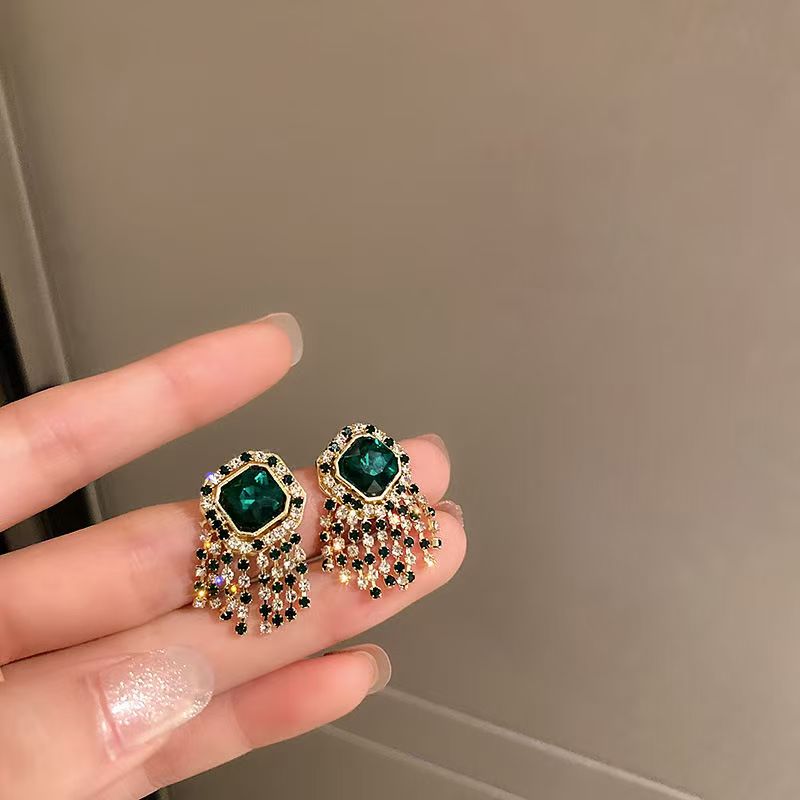 Emerald Stud Earrings in Silver, Elegant Minimalist Fine Jewelry
