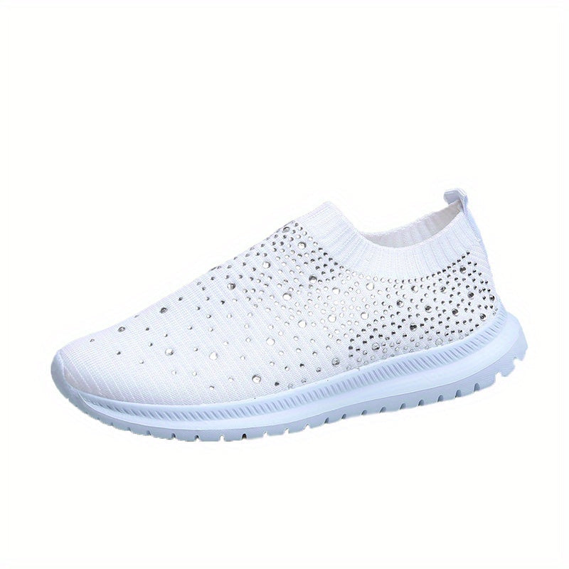 Women's Rhinestone Rainbow Color Block Breathable Mesh Sneakers