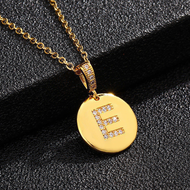 Gold Plated Zircon Initial Disc Necklace Personalized Pendant