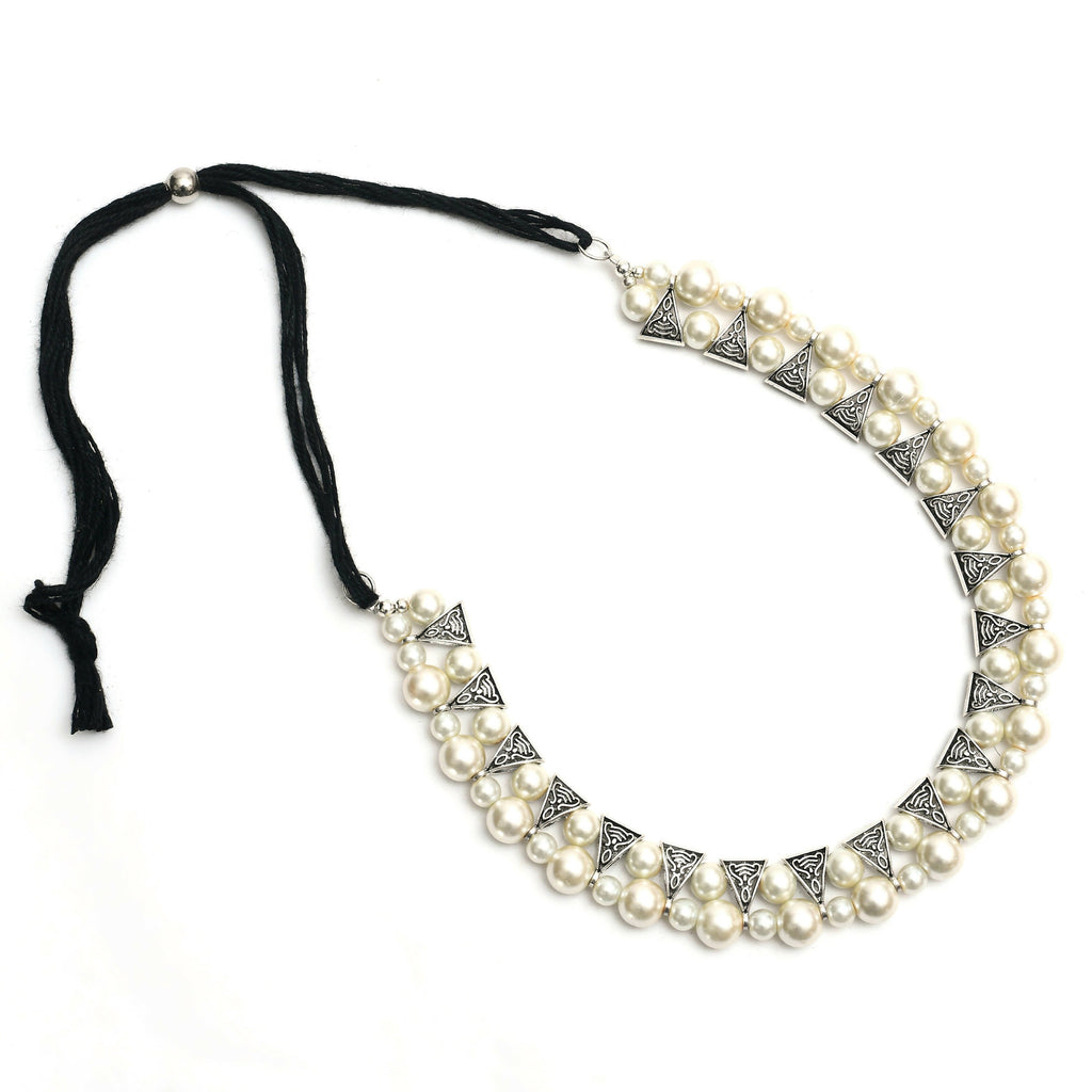 Silver-Plated Brass Pearl Work Choker Necklace for Women