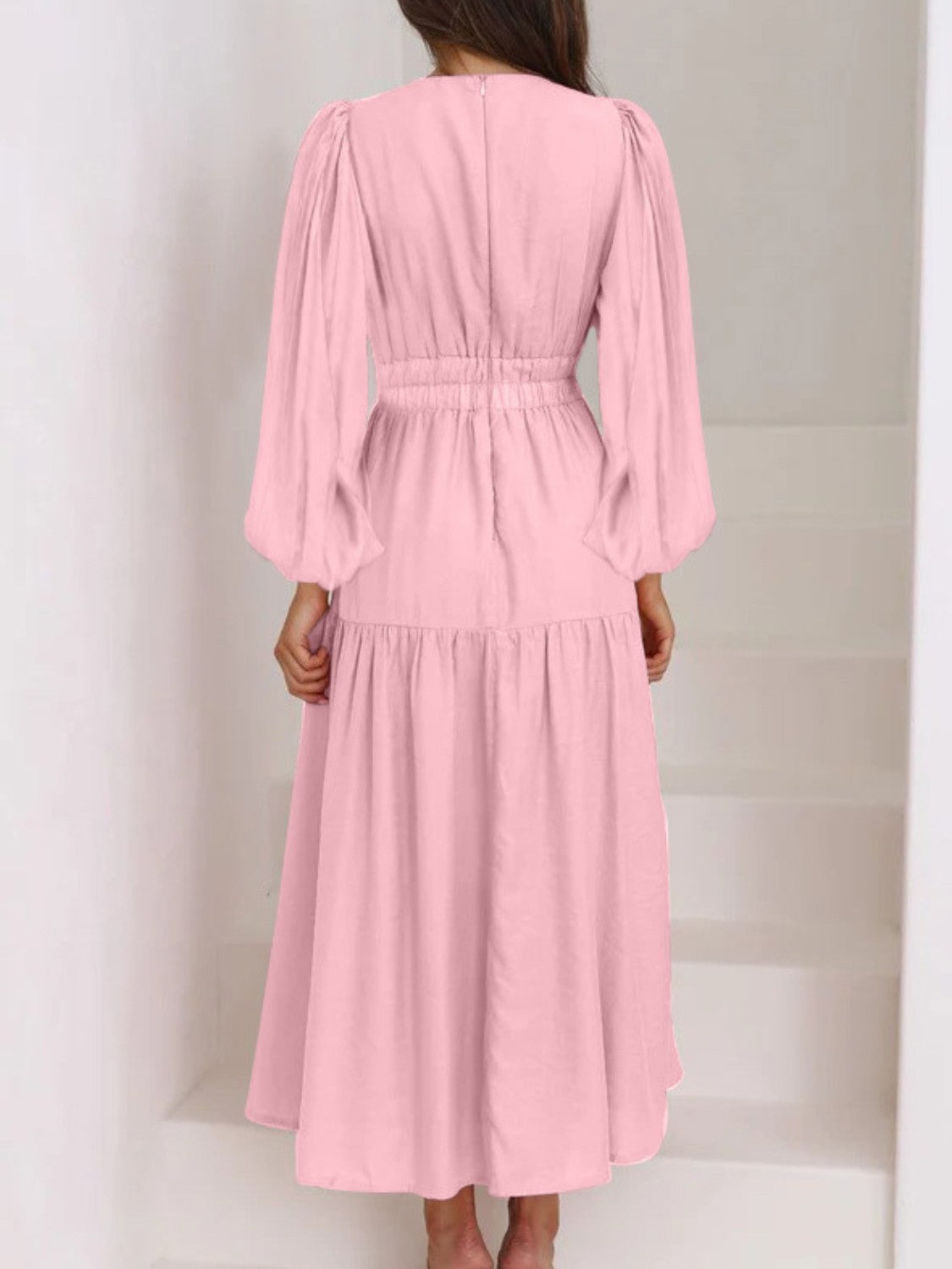 Bohemian Deep V-Neck Maxi Dress with Dramatic Balloon Sleeves
