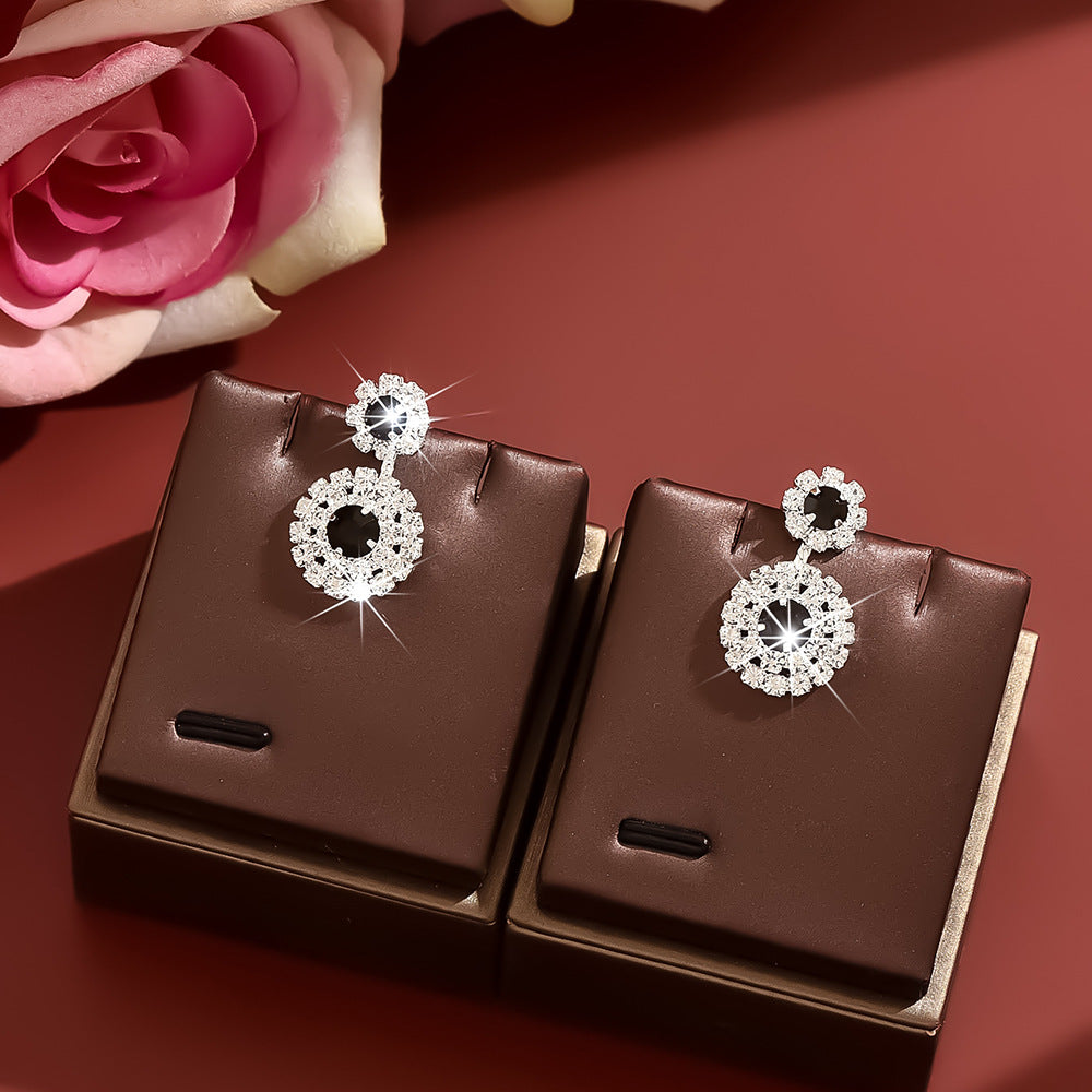 Sparkling Full Rhinestone Flower Drop Earrings, French Vintage Sunflower Stud Earrings Elegant Fashion Ear Jewelry For Women Daily Dating Party