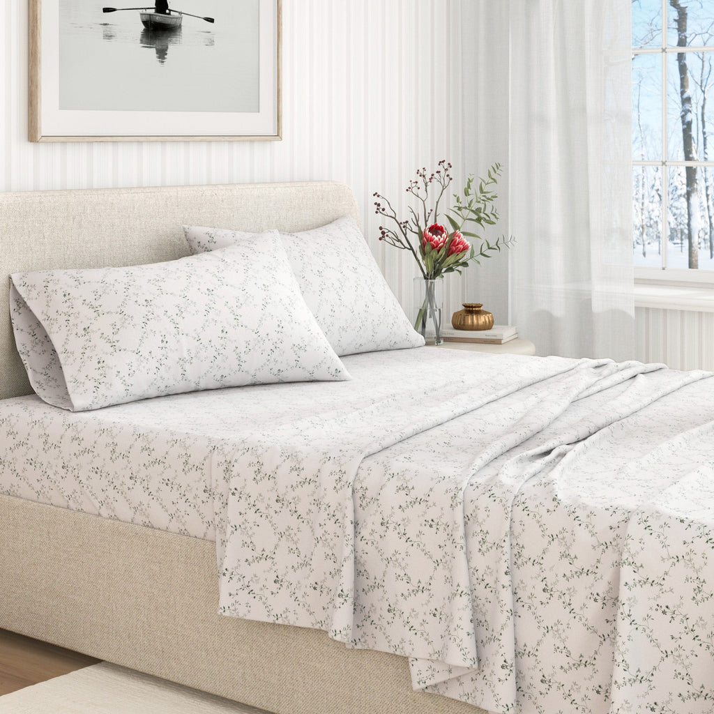 Winter Floral Turkish Cotton Flannel Sheet Set Ultra-Soft - Image 17