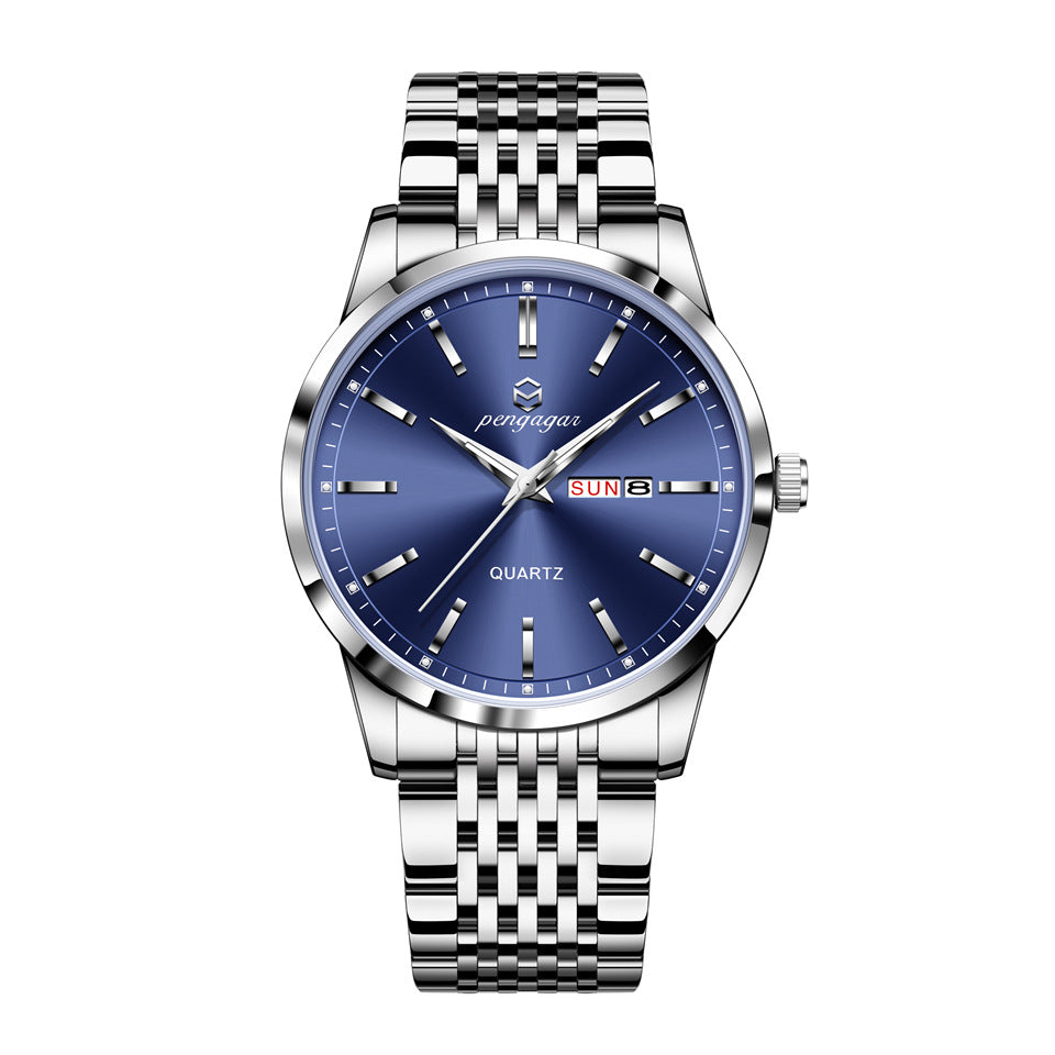 Mens Water-Resistant Quartz Wristwatch with Steel Band and Dial
