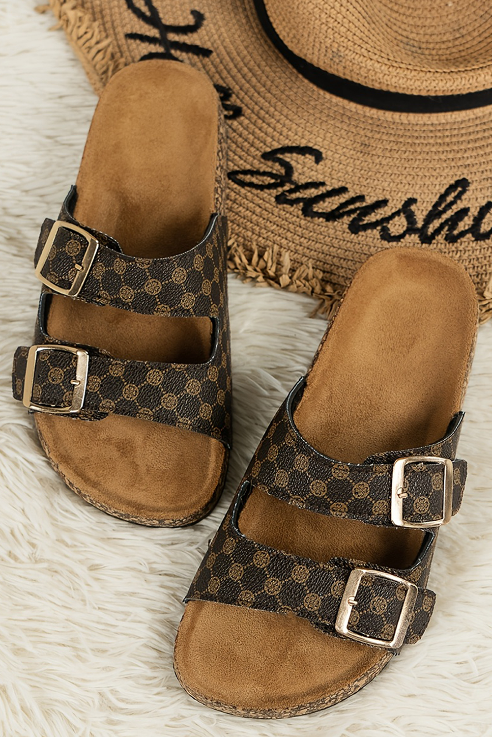 Coffee Vintage Double Buckle Comfortable Slippers