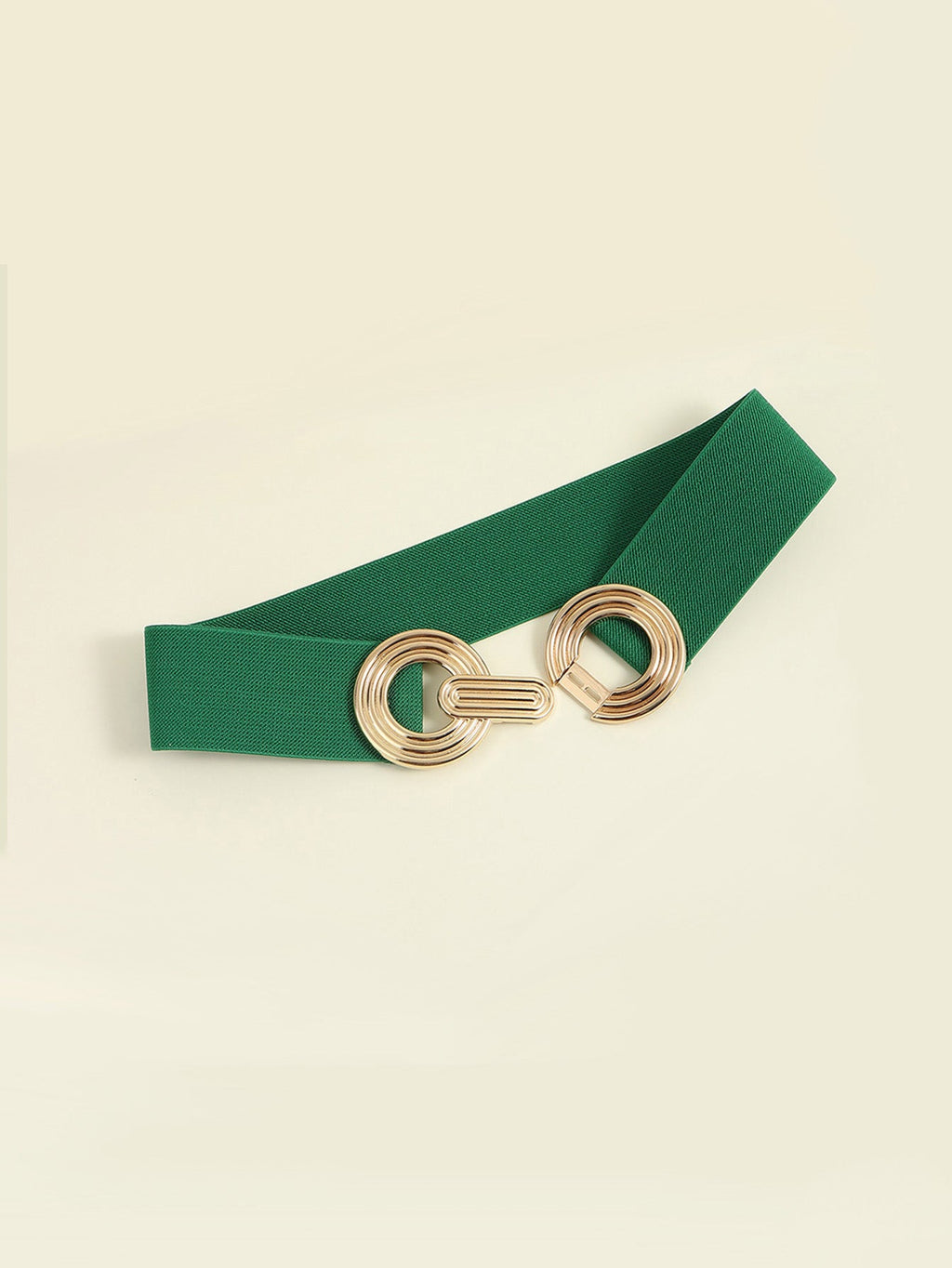 Geometric Buckle Elastic Wide Belt | Brown & Gold