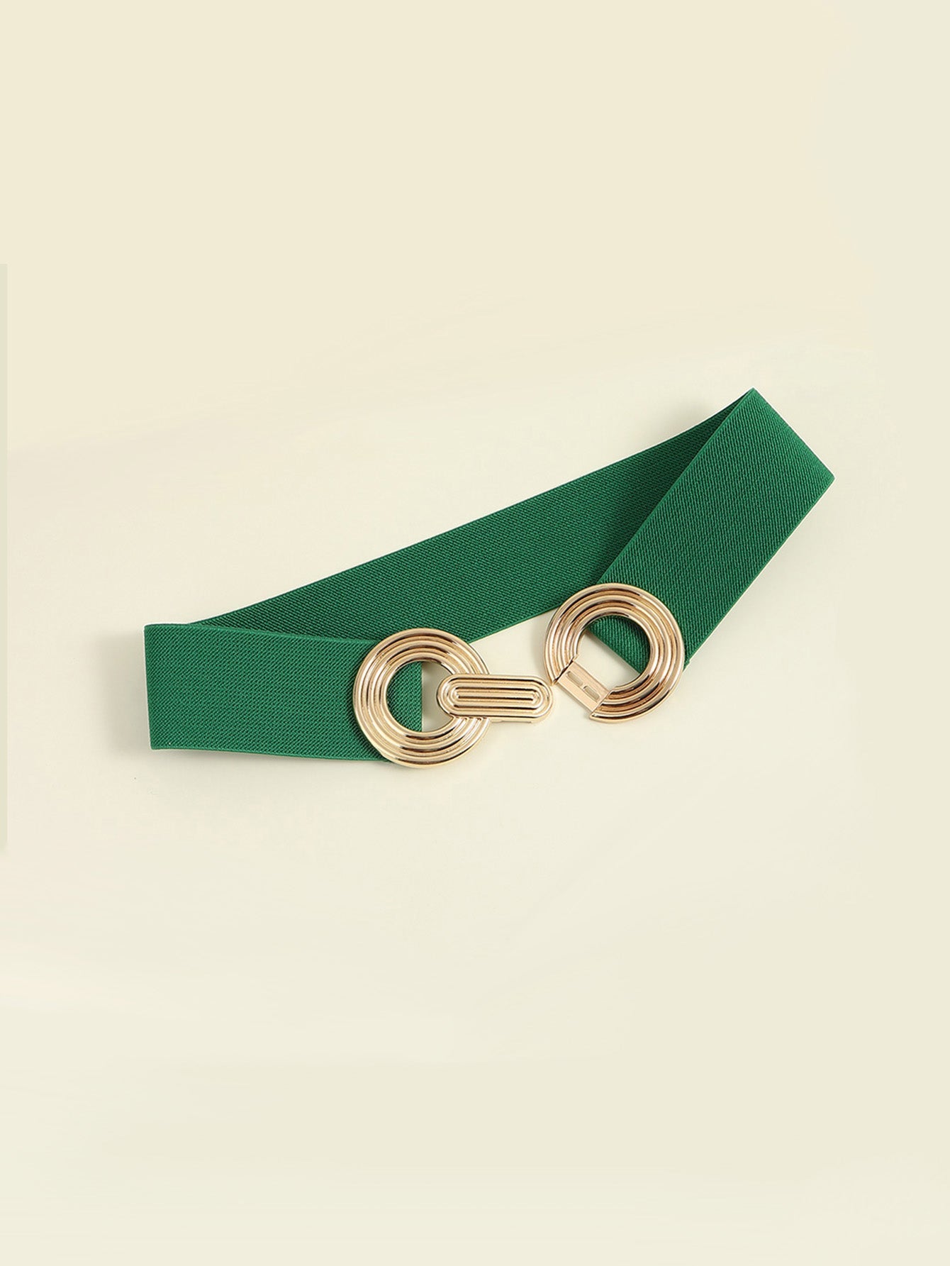 Geometric Buckle Elastic Wide Belt | Brown & Gold