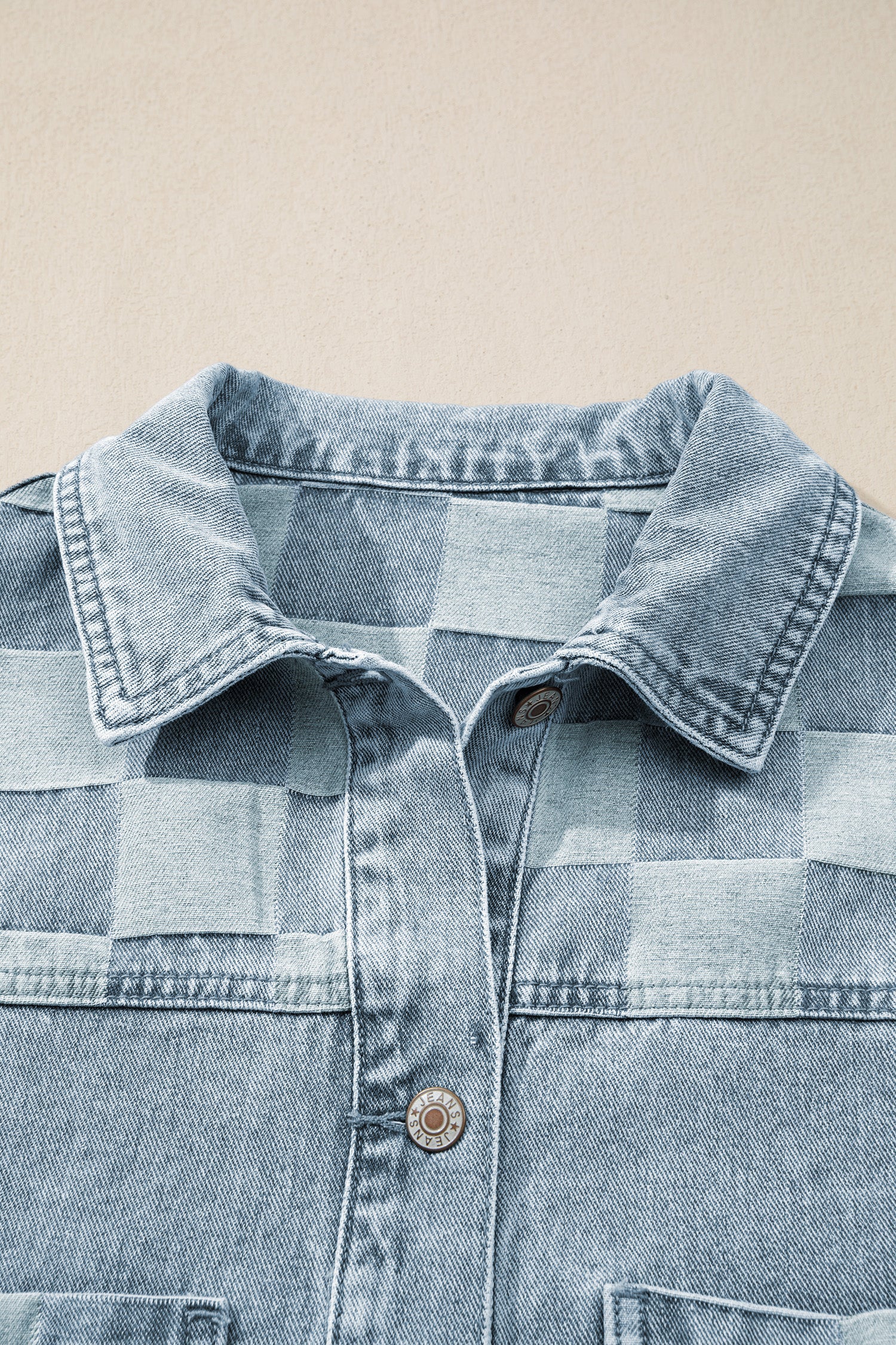 Denim Checkered Patchwork Womens Casual Jacket