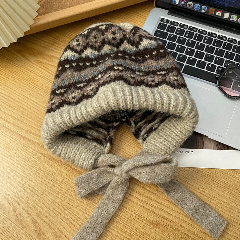 Winter Vintage Wool Earflap Hat Nordic Pattern Warm Knit Cap - Image 2