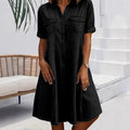 Casual Denim Maxi Dress with Regular Sleeves - Solid Color