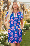 Women's Floral Quarter-Zip Mini Dress
