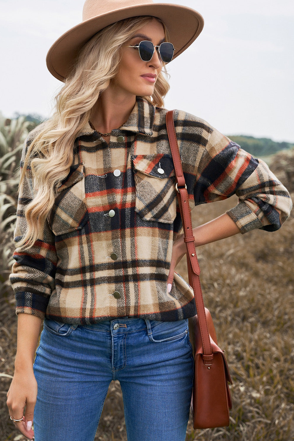 Brown Plaid Flannel Shacket | Button-Up Long Sleeve