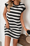 Contrast Striped Short Sleeve Mini Dress Casual Daily Wear