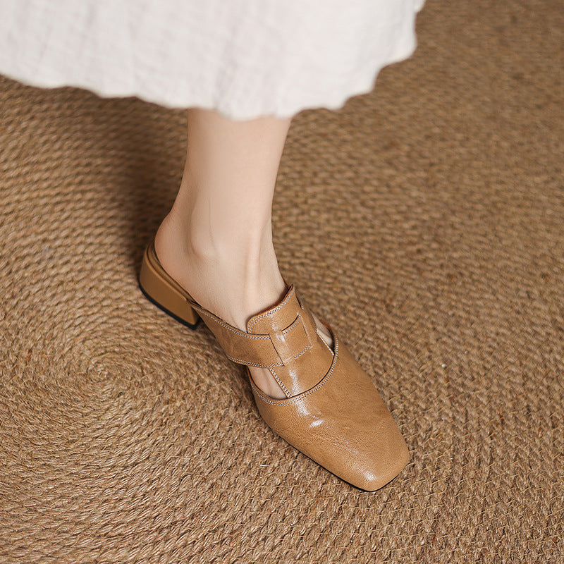 Women Retro Closed Toe Half Slippers Low Heel Summer Sandals - Image 2